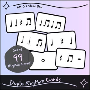 Duple Meter Rhythm Cards: Barred Eighths, Quarter, Half, and Whole Notes