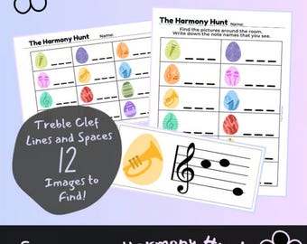 Spring Egg Harmony Hunt: Treble Clef Lines and Spaces Scavenger Hunt