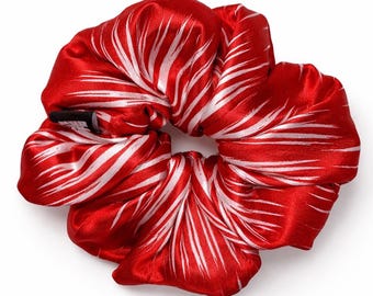 Coletero de seda Kutnu XL de lujo – Accesorio para el cabello tradicional en rojo y blanco