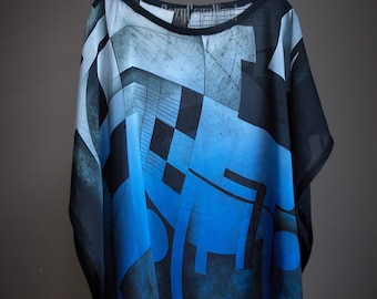 Hand-Painted Silk Chiffon Tunic | Wool Accents, One Size