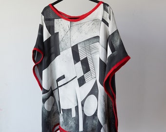 Blusa túnica de seda pintada a mano / Top tipo caftán de talla única / Caftán elegante de seda / Regalo hecho a mano