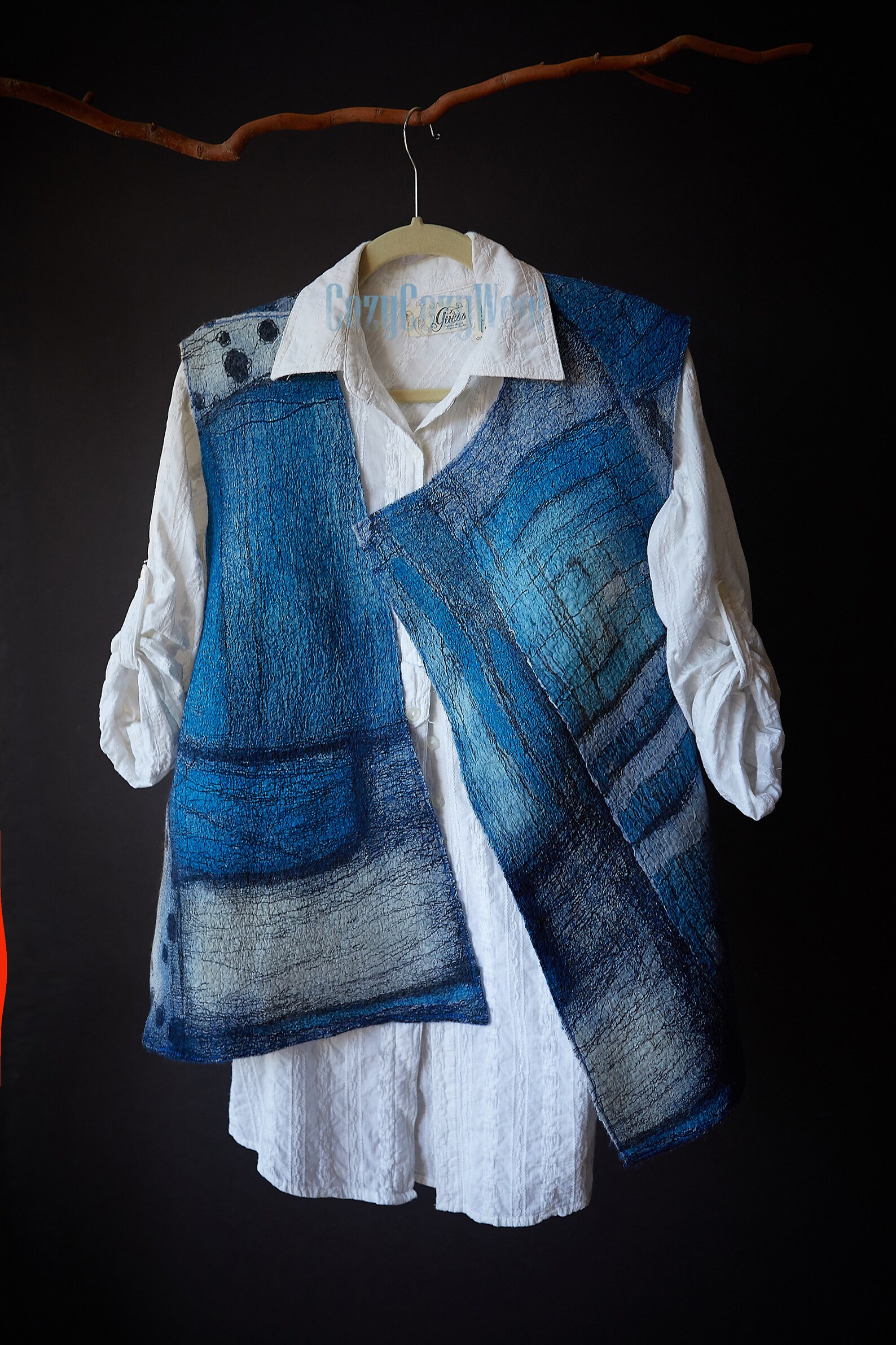 90s Textured Blue Poncho | Vintage Blue Shaggy Kitsch Poncho| Vest for her| Shaggy Winter Vest