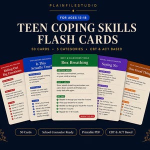 Teen Coping Skills Flash Cards: CBT & ACT Tools for Ages 13-18 (PDF Download)