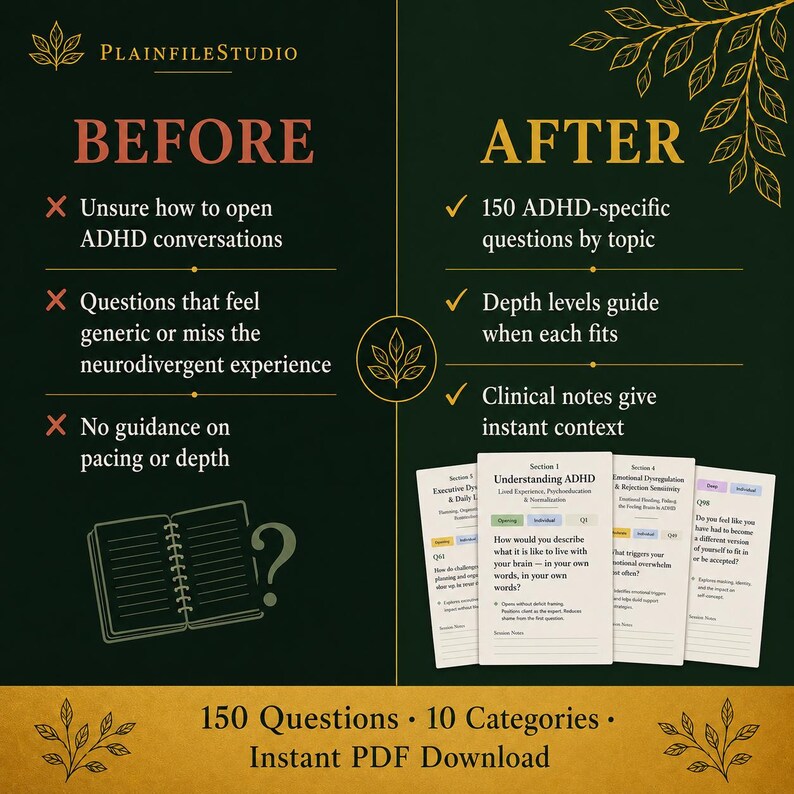 ADHD Therapy Questions PDF, CBT Prompts, Mental Health Worksheets ...