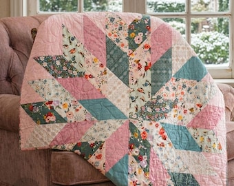 Vintage Star Quilt Pattern PDF, Patchwork Quilt Pattern, Beginner Friendly Sewing Tutorial, Cottagecore Quilt Instant Download