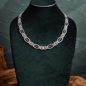 Handmade Silver Chain Necklace – Minimalist Geometric Link Necklace – Artisan Silver Jewelry – Modern Ethnic Necklace