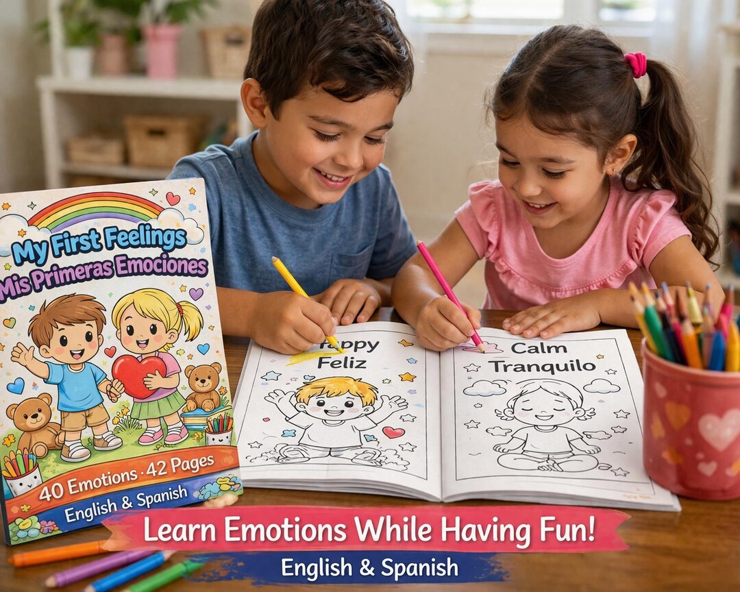 Bilingual Feelings Coloring Book | English Spanish Emotions Activity ...