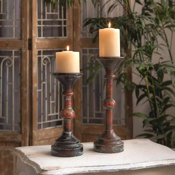 Southern Living at Home Renaissance Candlesticks Cast Aluminum Baluster Taper Candle Holders Set of 2 Premium Old World Eclectic Home Decor