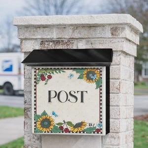 Vintage Santa Barbara Ceramic Design SBCD Mailbox, Sunflower & Cherry Tile Wall Mount Post Box, 1990s California Art Pottery Garden Decor