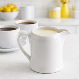 Villeroy and Boch Adriana White Creamer Pitcher 8oz, Luxembourg 0133 F Vitro Porcelain, Ribbed Handle Restaurant Ware, 1990s
