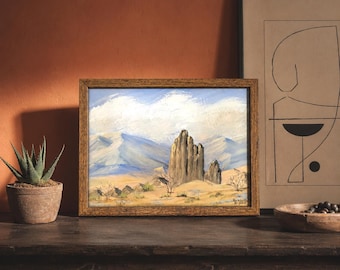 Vintage Shiprock New Mexico Desert Landscape Oil Painting Framed, Mid Century Southwest Fine Art, Barbara Brauer 9x12