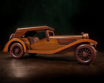 Vintage 1945 MG-TC Wooden Car Trinket Box Large Wood Classic Car Jewelry Valet Hidden Drawer Puzzle Box Antique Automobile Decor