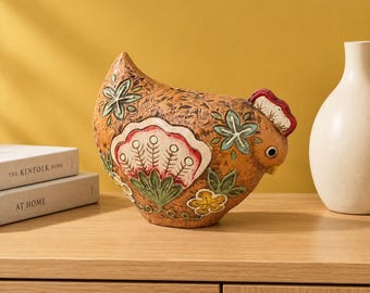 Pristine 1966 Hong Horizons Japan Ceramic Hen Bank Vintage Folk Art Chicken Coin Bank Mid Century Modern Pottery Figurine