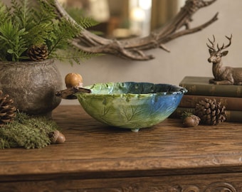Vintage Takahashi San Francisco Porcelain Oak Leaf & Acorn Bowl - Hand Painted Japan Mid-Century Botanical Leaf Dish