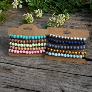 Wooden Bead Bracelet Set | Boho Stackable Bracelets | Unisex Stretch Beaded Jewellery