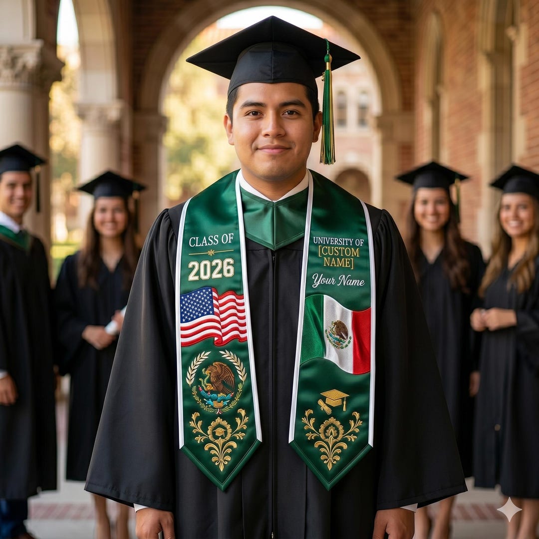 Custom Print Graduation Stole Two Flag 2026, Dual Heritage Flag Grad ...