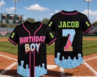 Personalized Baseball Drip Jersey For Kids, Boy Girls Birthday Jersey, Custom Drip Jersey, Ice Cream Drip Jersey, Gift for Kids