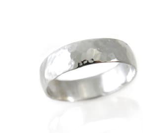 Hammered wedding ring. 14k white gold 5mm wedding band men wedding ring, women wedding band, his hers wedding rings. 14k gold band.