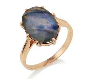 14k Labradorite Rose Gold Victorian  ring. anniversary gift ideas. Labradorite  jewelry.  antique  ring. Vintage Labradorite ring