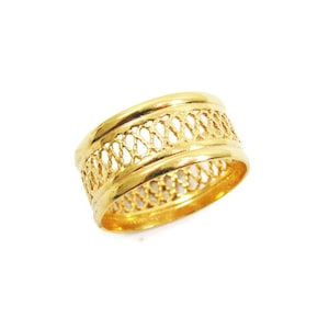 Anillo de filigrana de oro. Anillo de encaje de oro amarillo de 14k. Anillo ancho de oro. anillo de oro, anillo de oro macizo, anillo de oro de obra abierta (gr-9078-659).