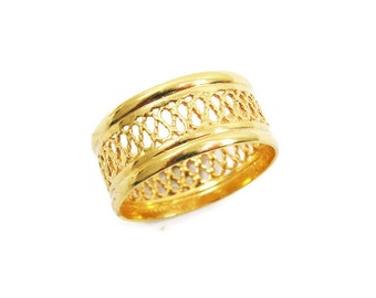 Filigree gold ring. 14k Yellow gold lace ring. Wide gold ring.  gold ring, solid gold ring, open work gold ring(gr-9078-659).