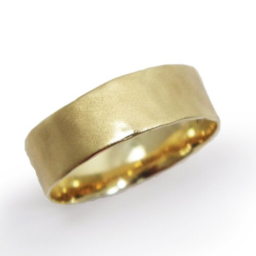 Matte Gold Wedding Ring. Men Wedding Band. Hammered Wedding Etsy