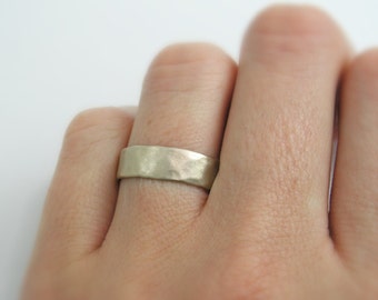 Matte gold wedding ring. Men wedding band. Hammered wedding band. 14K  white gold wedding band. Unisex wedding ring. woman wedding ring