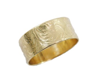 Art Nouveau gold ring. 14K yellow gold wedding band .  gold wedding band for men women, yellow gold, women wedding band. woman wedding band.