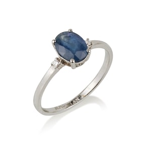 Anello vittoriano in oro bianco 14k con zaffiro blu. Anello con zaffiro blu naturale. Zaffiro autentico in oro massiccio 14K. Anello di fidanzamento. Anello di fidanzamento