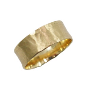 Brushed hammered wedding band .mens wedding band.  14K yellow gold wedding band. gold wedding band. wide wedding band. 7mm wedding band