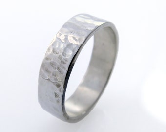 Hammered gold wedding ring. Men wedding band. Hammered wedding band. 14K 6mm Hammered white gold wedding band. (gr-9450-2074)