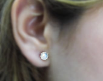 Yellow 14k GOLD & 6 mm Moonstone stud earrings, birthday gift for her, moonstone jewelry, romantic