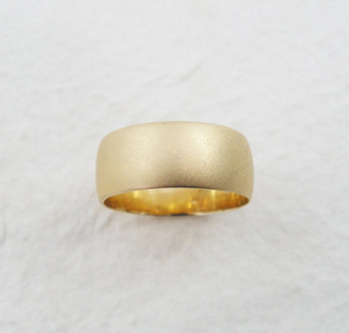 Classic 7.5 Mm Width Rounded Wedding Band- 14k Yellow Gold Wide Wedding ...
