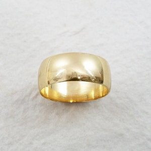 Classic 7.5 mm width rounded wedding band 14k yellow gold wide wedding ring, gold wedding ring, gr-9297-1445. image 2