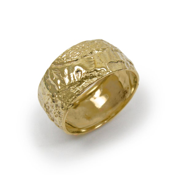 Raw Domed Wedding 14k Yellow Gold Wedding Wide