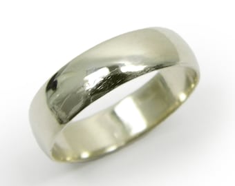 14k white gold 6 mm wedding band , men wedding ring, men wedding band, his hers wedding rings, classic wedding ring. men band