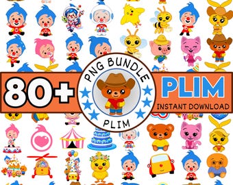 Plim Plim Clipart PNG Bundle, 70+ Cartoon Characters, Kids Birthday (Digital Download)