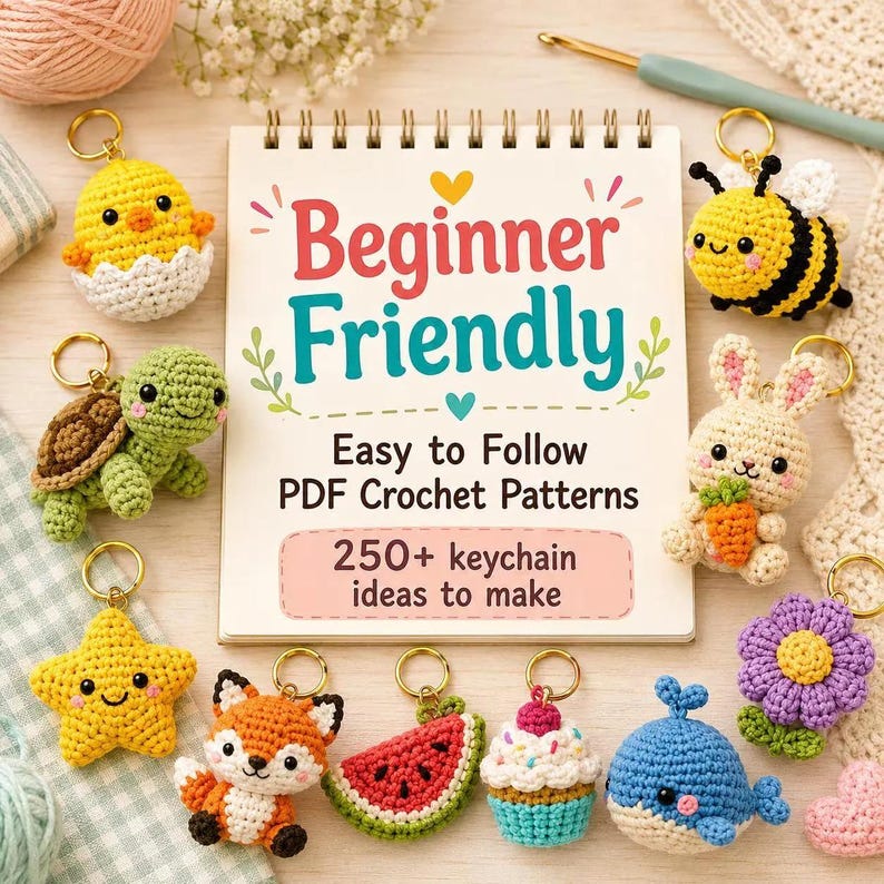 250+ Mega Bundle Keychain Crochet Patterns Amigurumi Cute Animals Food ...