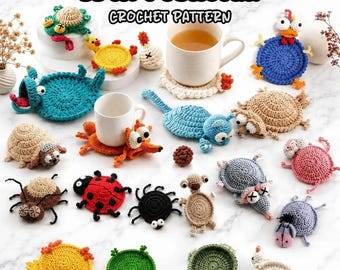 22-in-1 Animal Crochet Coaster Patterns, Mug Hugger Bundle, animals cup holder (PDF PATTERN + TUTORIAL)