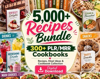 75,000+ Recipes Bundle | 300 + PLR/MRR Cookbooks | All Cuisines Included (Chicken, Pasta, Desserts, Keto, Vegan & More) | Digital Library