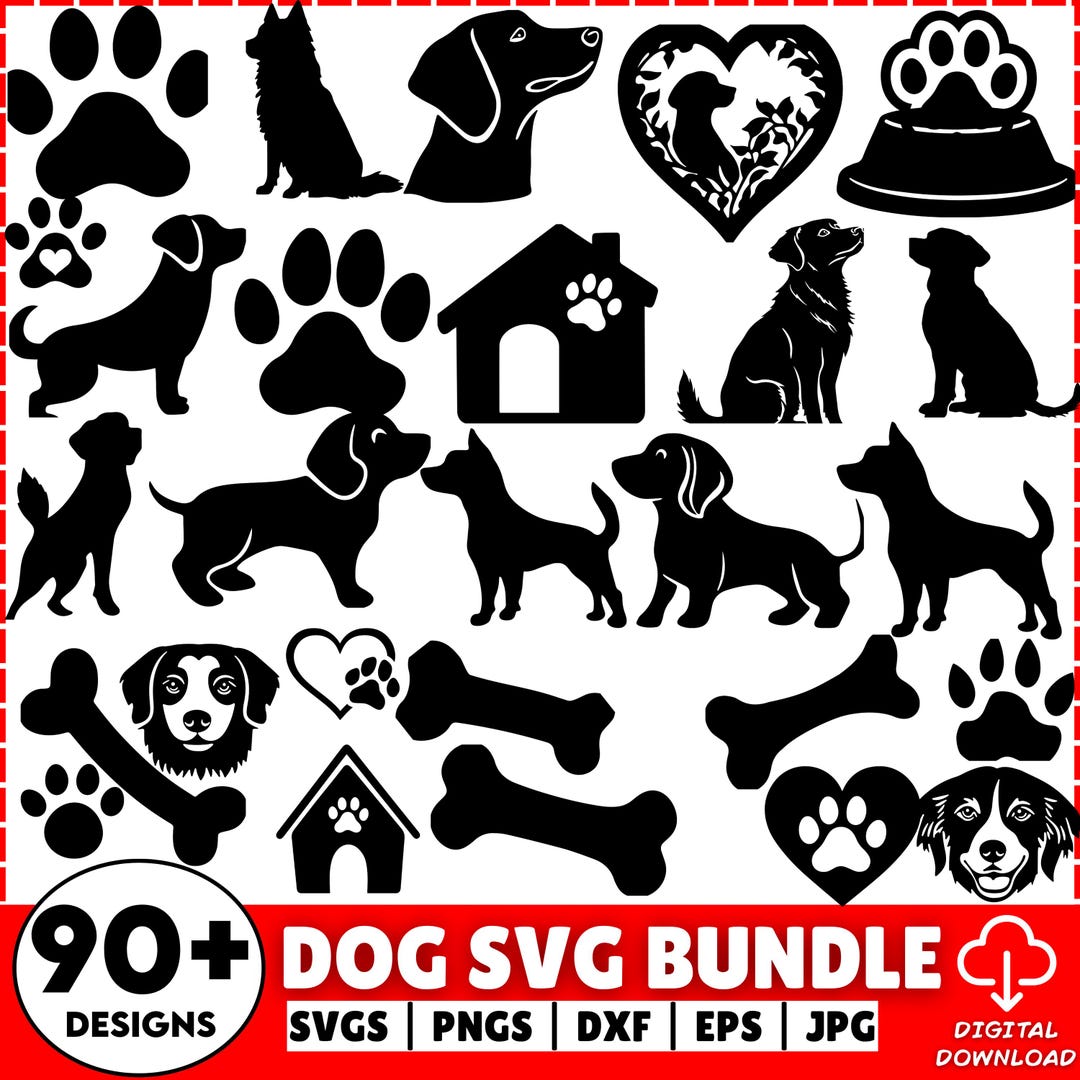 Dog Silhouette SVG Bundle File, All Dog Breeds Complete Collection, Dog ...