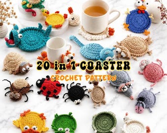 22-in-1 Animal Crochet Coaster Patterns, Mug Hugger Bundle, animals cup holder (PDF PATTERN + TUTORIAL)