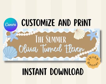 El verano en que me volví guapa / Pancarta de cumpleaños / Letrero de feliz cumpleaños / Decoración de fiesta editable / Plantilla de Canva (Descarga digital)