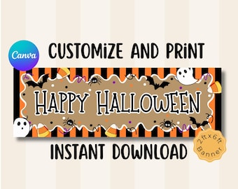 Halloween Party Banner | Happy Halloween | Halloween Party Sign | Printable Banner (digital download, editable banner)