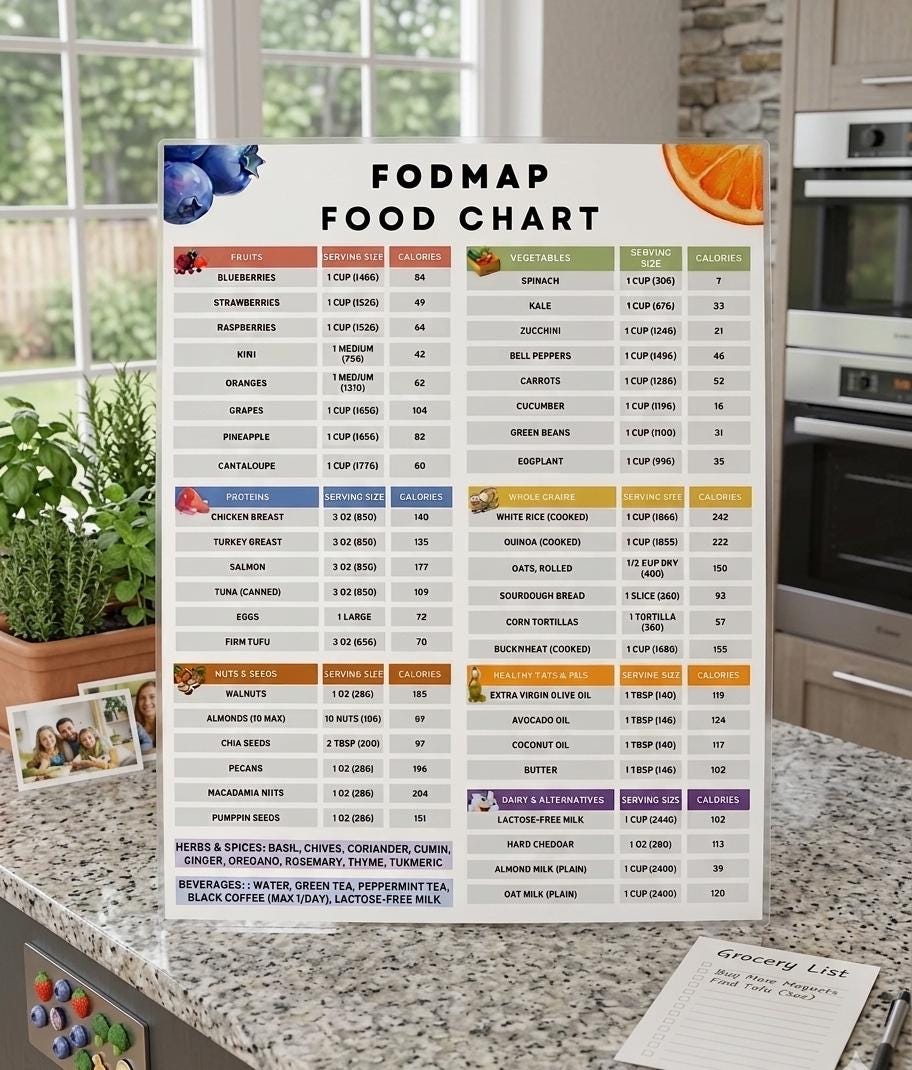 Food Map Reference Low FODMAP Food Guide PDF | Printable Nutrition Chart With Serving ...