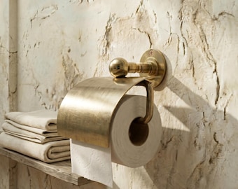 Vintage Brass Toilet Paper Holder, Antique Hooded TP Roll Cover, Wall Mount Bathroom Hardware, Farmhouse Powder Room Decor