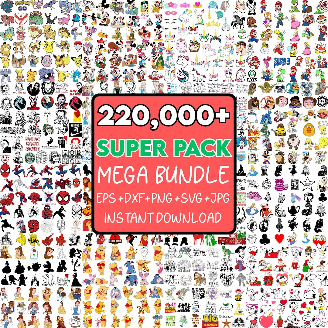 220000+ Mega Svg Bundle Files, Dtf Designs, Cricut Files, Lifetime Access, Insant Download