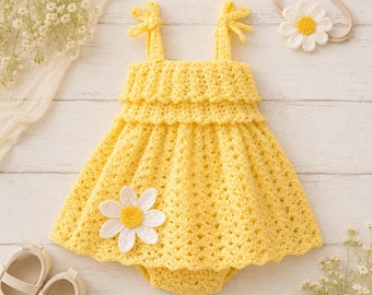Daisy Crochet Baby Dress Pattern, Newborn Summer Outfit (PDF Download)