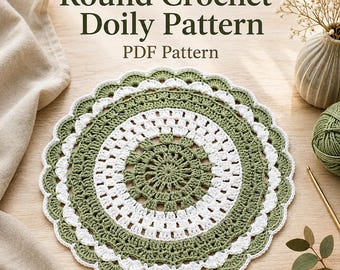 Crochet Round Doily Pattern, Elegant Lace Table Decor PDF (13 Inch)