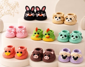 Shoe Crochet Pattern Bundle, Cute Amigurumi Booties Pattern PDF, Kids Gift Idea, Slippers Crochet Pattern Set, Animal Baby Shoes